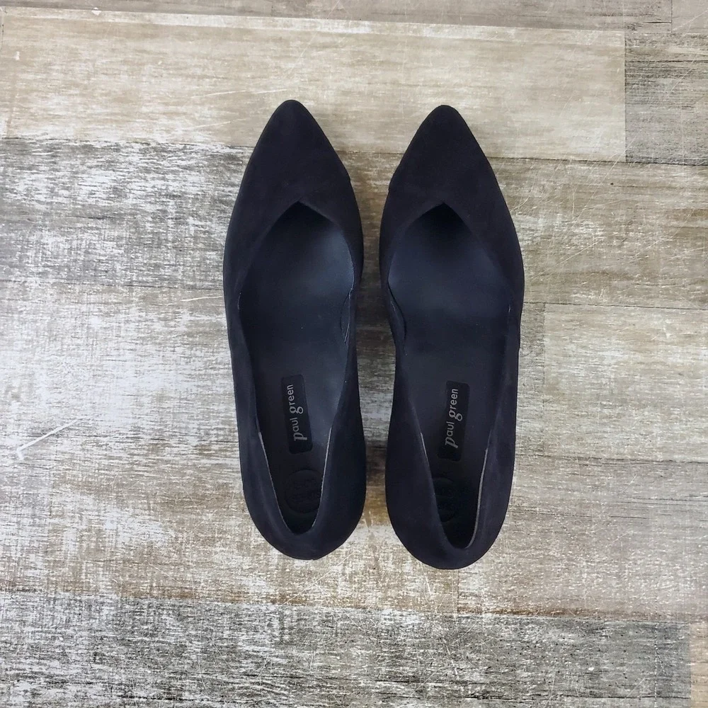 Paul Green Rendi Womens Pumps Sz 6 (UK 3.5) Block Heel Pointed Toe‎ Black